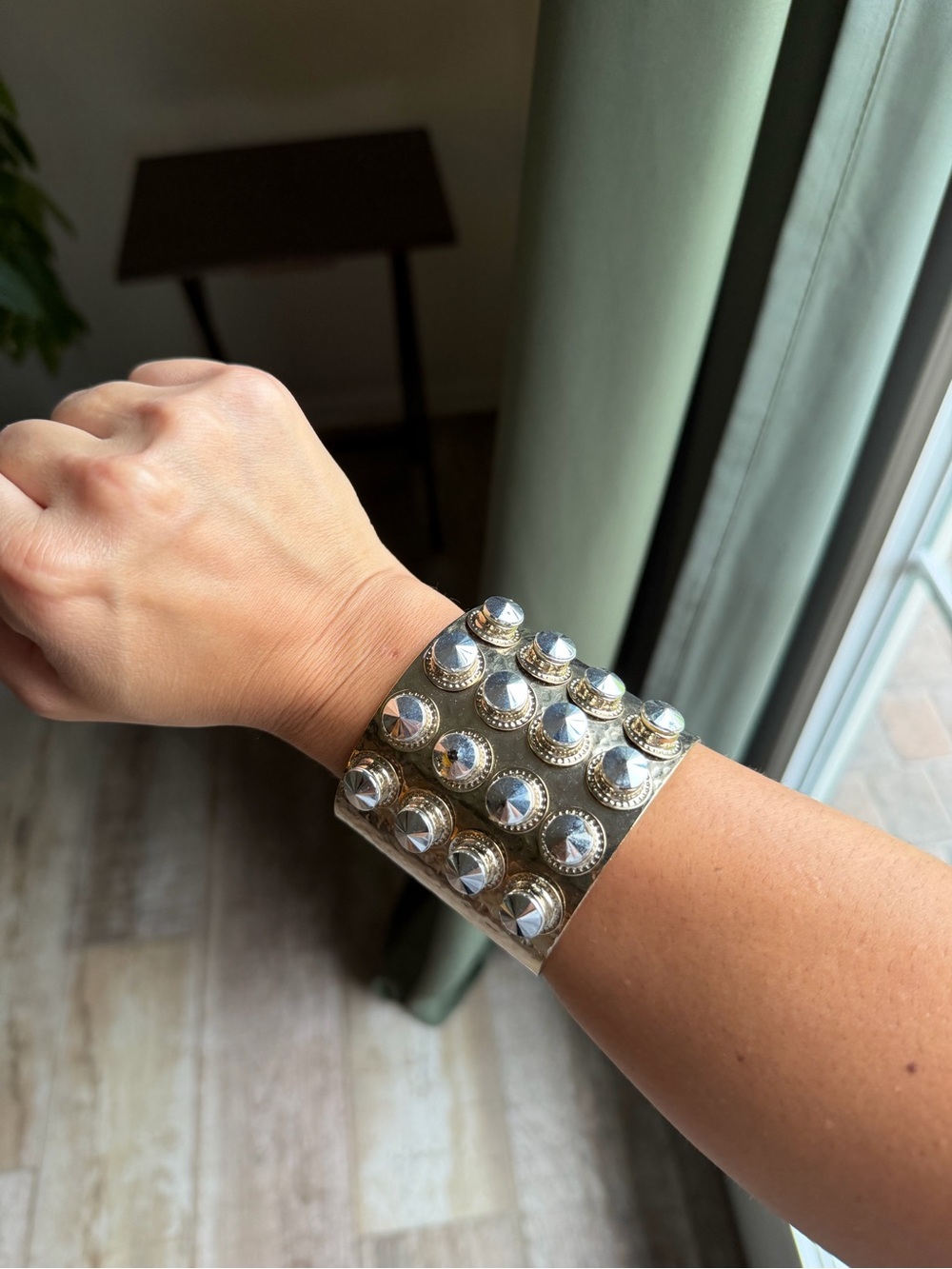 Studded Metallic Cuff Bracelet - Silver